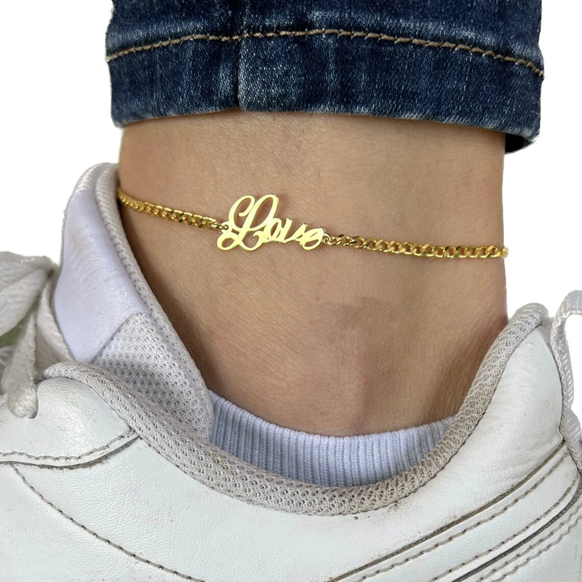 Personalized Gold Stainless Steel Name Anklet for Women
