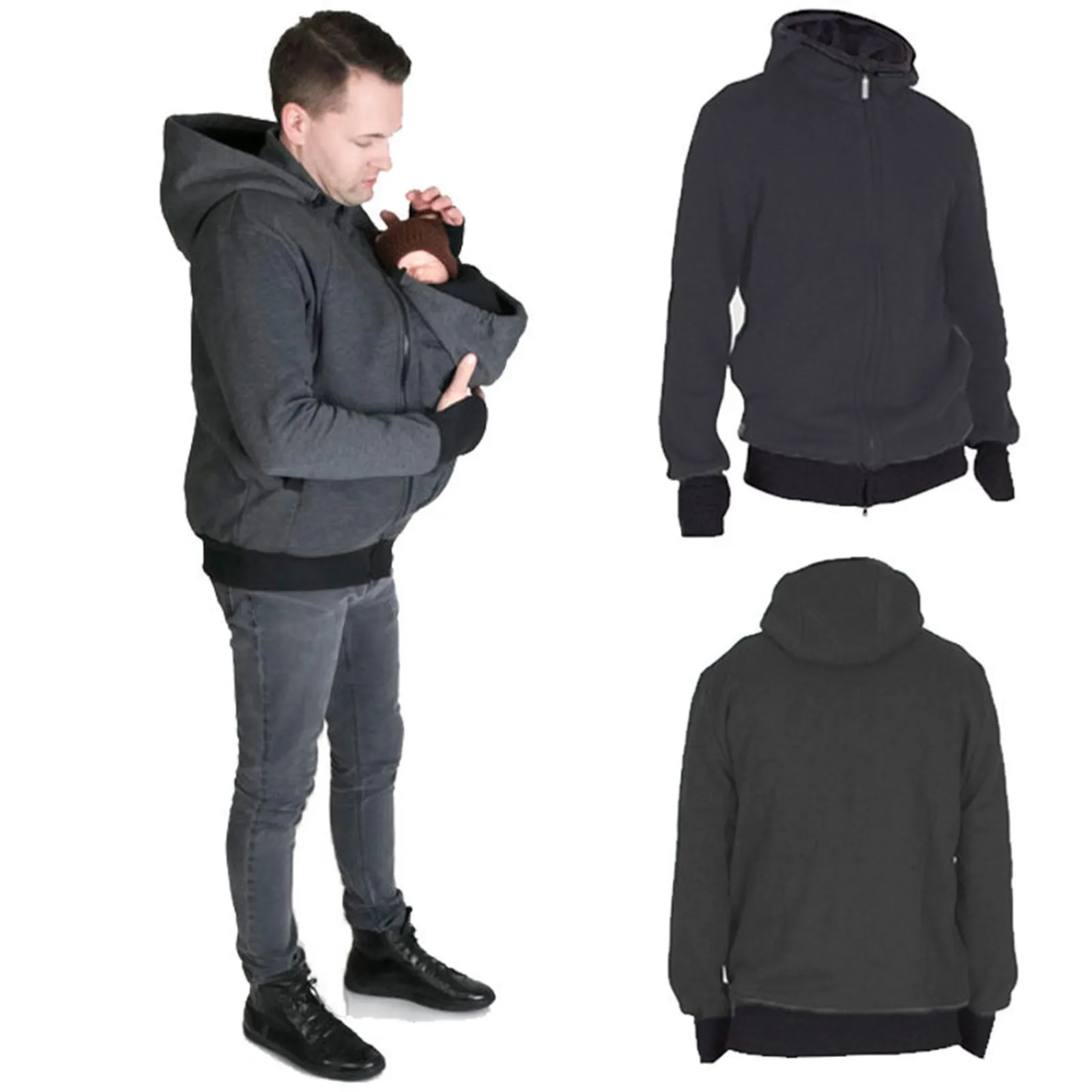 Men Baby Carrier Jacket Autumn Winter Hoodie