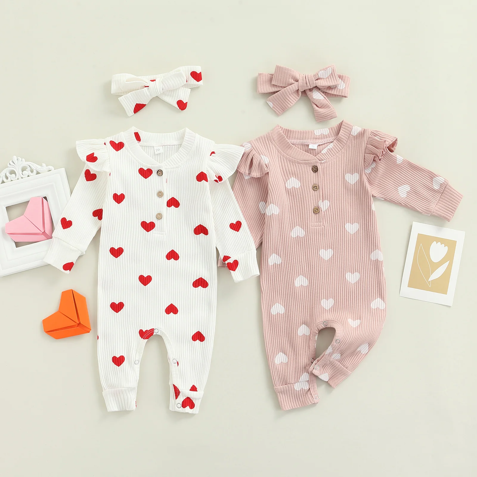 Baby Girl Cute Heart Printed Off Shoulder Romper