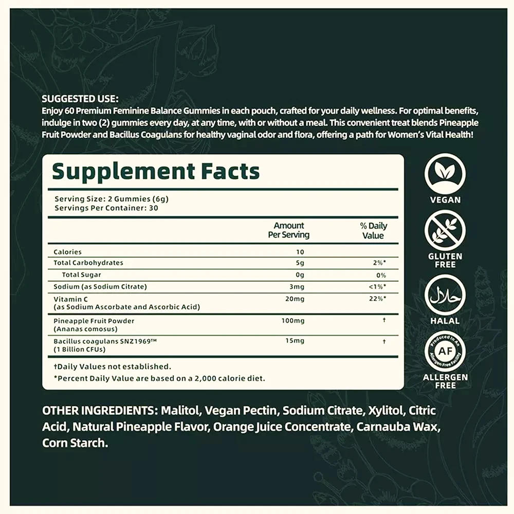 Vital Source Feminine Balance Gummies Hawaiian Pineapple Flavor
