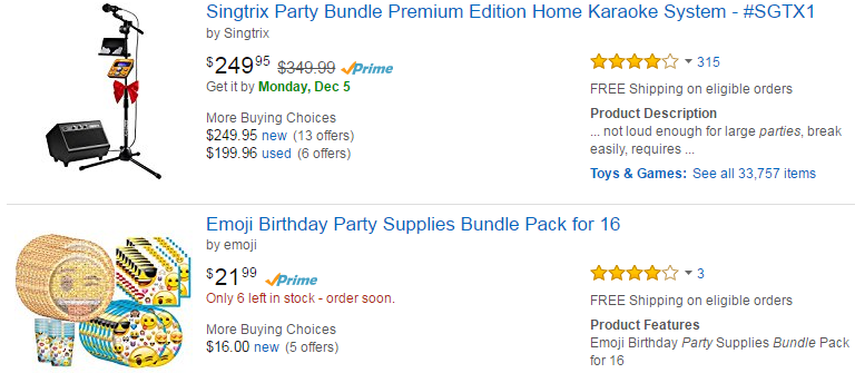 Amazon party bundles